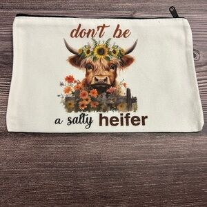 Highland Cow Floral Accent Makeup Pouch